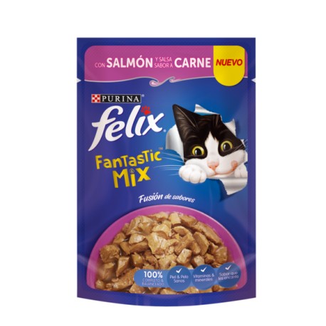 Alimento Fantastic Mix Salmón Salsa Carne Para Gato Sobre 85g